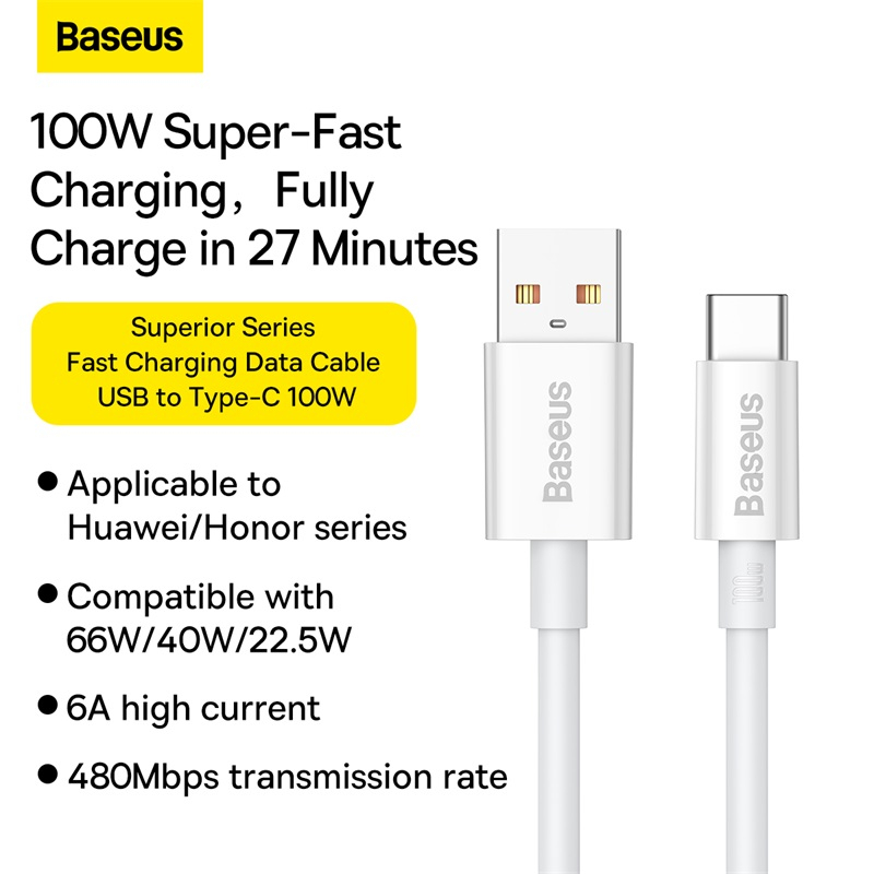 Baseus Superior Series สายชาร์จ USB to Type-C PD 100W 6A ชาร์จเร็ว 480Mbps รองรับ 66W / 40W / 22.5W 