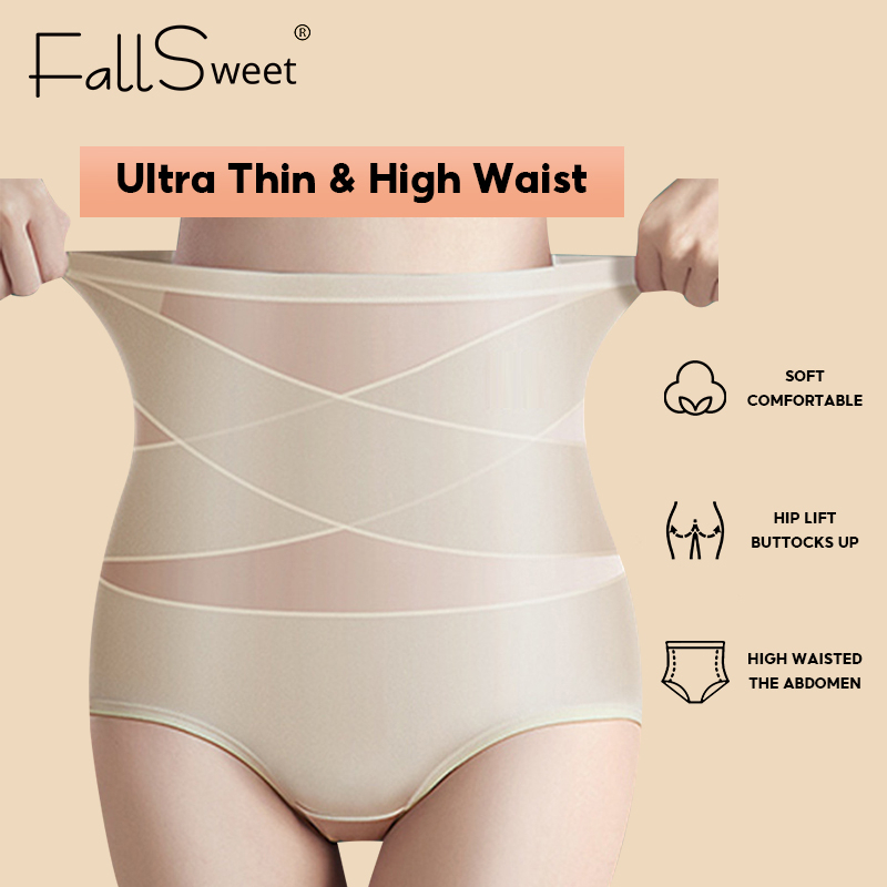 Fallsweet กางเกงชั้นใน เอวสูง หน้าท้อง แบน ไร้รอยต่อ เซ็กซี่ กลวง ระบายอากาศ สบาย กระชับสัดส่วน สําหรับสตรี
