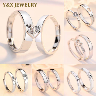 【Y&X】แหวนเงินแท้ 925 ประดับเพทาย ปรับได้ ของขวัญวันวาเลนไทน์ สําหรับผู้ชาย และผู้หญิง 2 ชิ้น