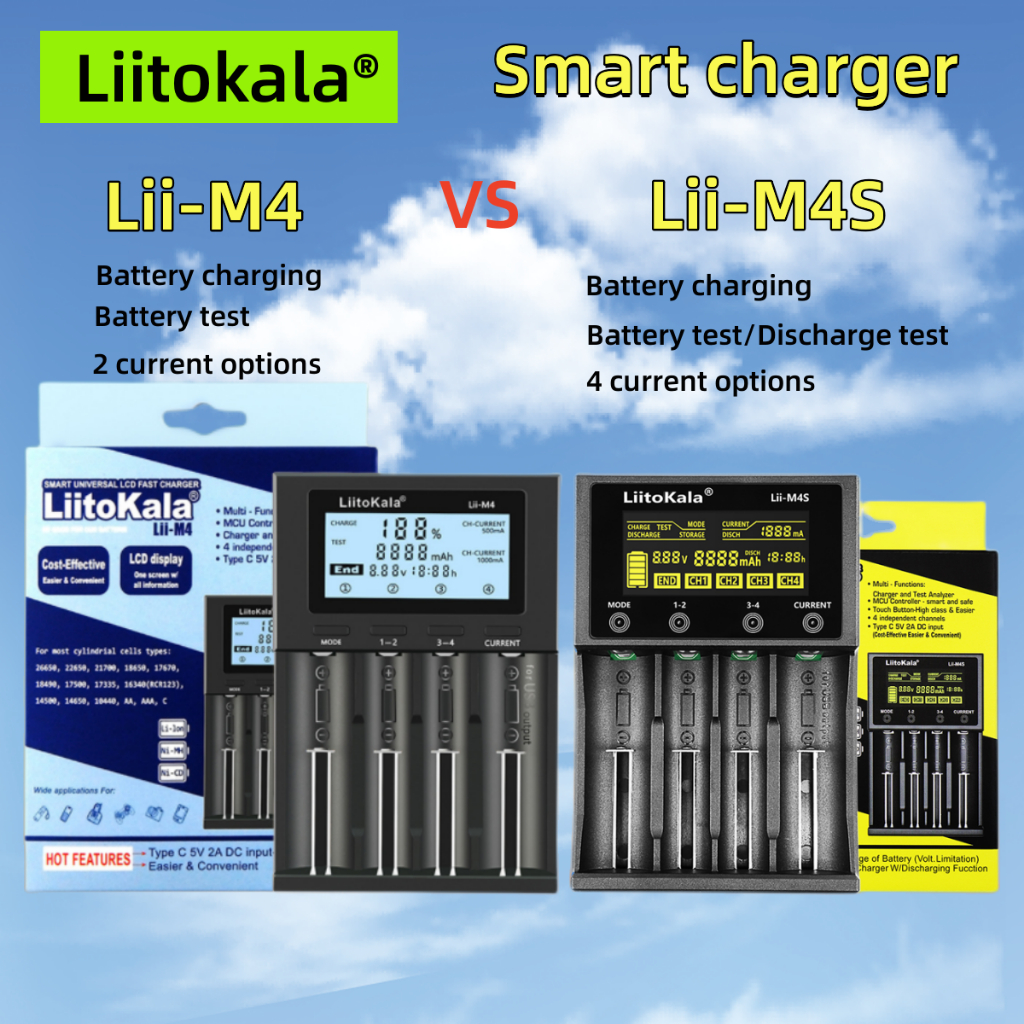 อุปกรณ์ชาร์จแบตเตอรี่ลิเธียม LiitoKala Lii-M4 Lii-M4S Lii-402 Lii-202 Lii-S2 Lii-S4+U1 3.7V 18650 18350 26650 14500 16340 NiMH