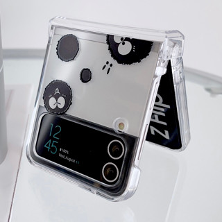 【Fold Transparent】เคสโทรศัพท์มือถือ PC แข็ง กันกระแทก ลายการ์ตูนน่ารัก สําหรับ SAMSUNG Z Flip3 Flip4 3 ชิ้น