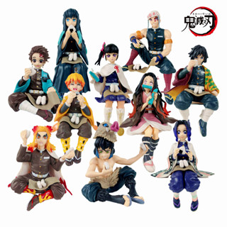 โมเดลฟิกเกอร์ PVC รูปการ์ตูนอนิเมะ Demon Slayer Tanjiro Nezuko Sit Eating Rice Ball ของเล่นสําหรับเด็ก และผู้ใหญ่