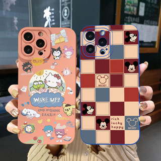 เคสป้องกันโทรศัพท์มือถือ ขอบสี่เหลี่ยม ลายมิกกี้ คิตตี้ สําหรับ iPhone 14 Plus 13 Pro Max 12 iPhone 11 XR 8 7 SE 2022