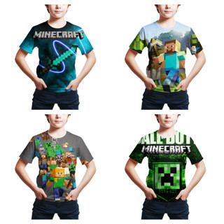 เสื้อยืดคอกลม พิมพ์ลาย Minecraft 3 มิติ แนวสตรีท แฟชั่นฤดูร้อน สําหรับเด็กผู้ชาย และเด็กผู้หญิง