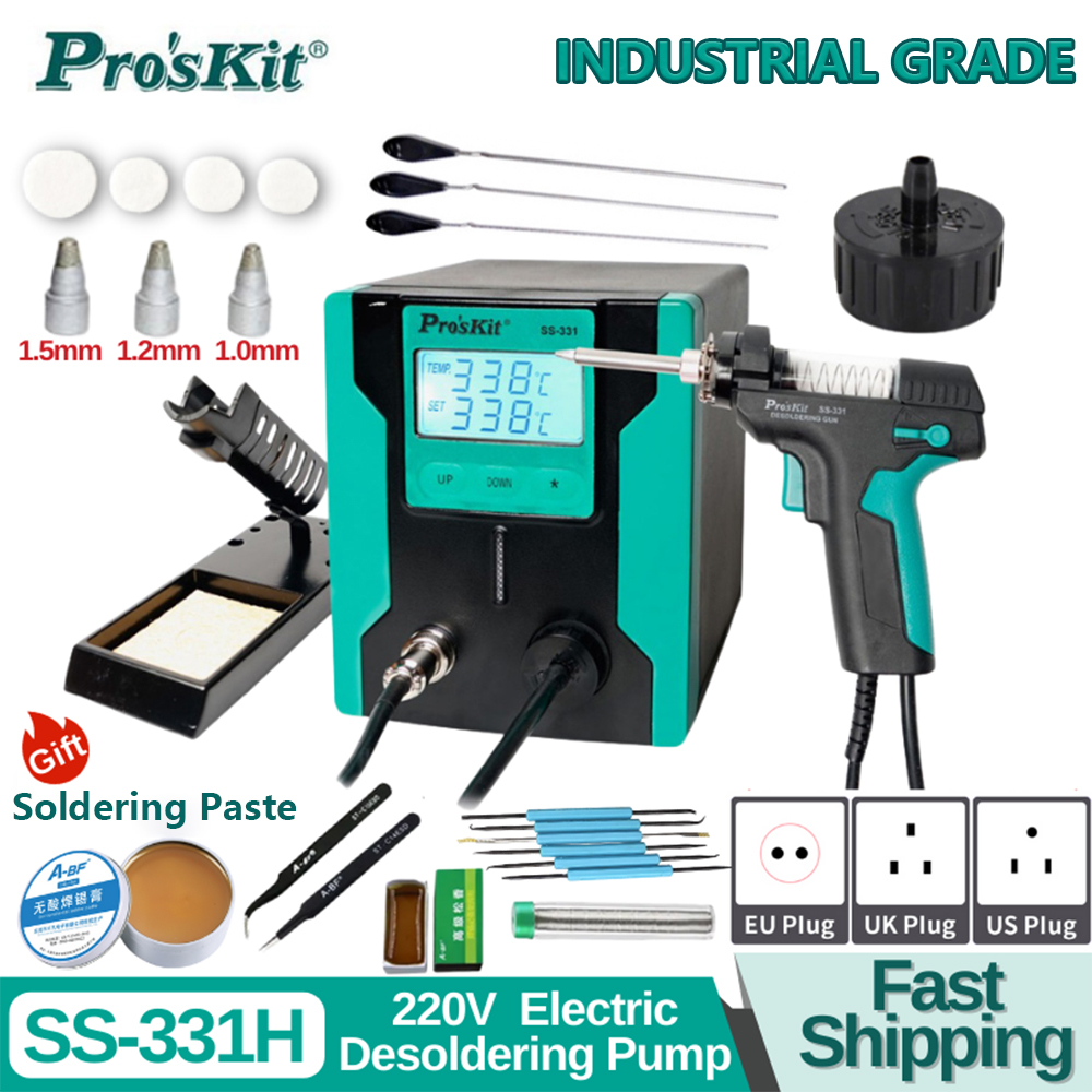 Pro'skit ปั๊มบัดกรีไฟฟ้า SS-331H LCD ดิจิทัล ป้องกันไฟฟ้าสถิตย์ แข็งแรงสูง