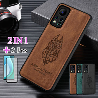 2 IN 1 เคสหนังแกะ เนื้อด้าน สําหรับ Infinix Hot 11S NFC เคสหนัง พร้อมฟิล์มเซรามิคโค้ง