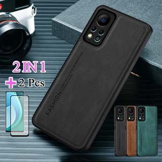 2 IN 1 เคสโทรศัพท์หนัง หรูหรา พร้อมตัวป้องกันหน้าจอเซรามิค ทรงโค้ง สําหรับ Infinix Hot 11S NFC