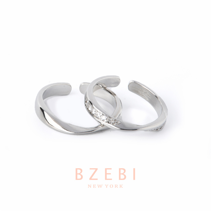 Bzebi แหวนเพชร คู่เงินแท้ ทอง 18k ปรับได้ ป้องกันสนิม สไตล์เกาหลี เครื่องประดับแฟชั่น สําหรับผู้หญิง เครื่องประดับ ของขวัญวันเกิด พรีเมี่ยม พร้อมกล่อง 887r