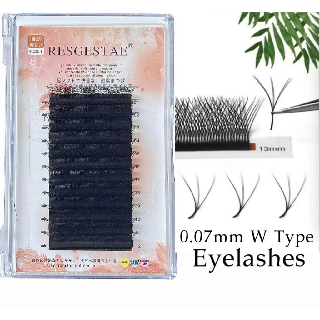 False Eyelashes Natural Mink Hair 0.07mm Soft 3D WW Type Eyelash Extension Thickness 0.07mm Premium Material Natural Soft