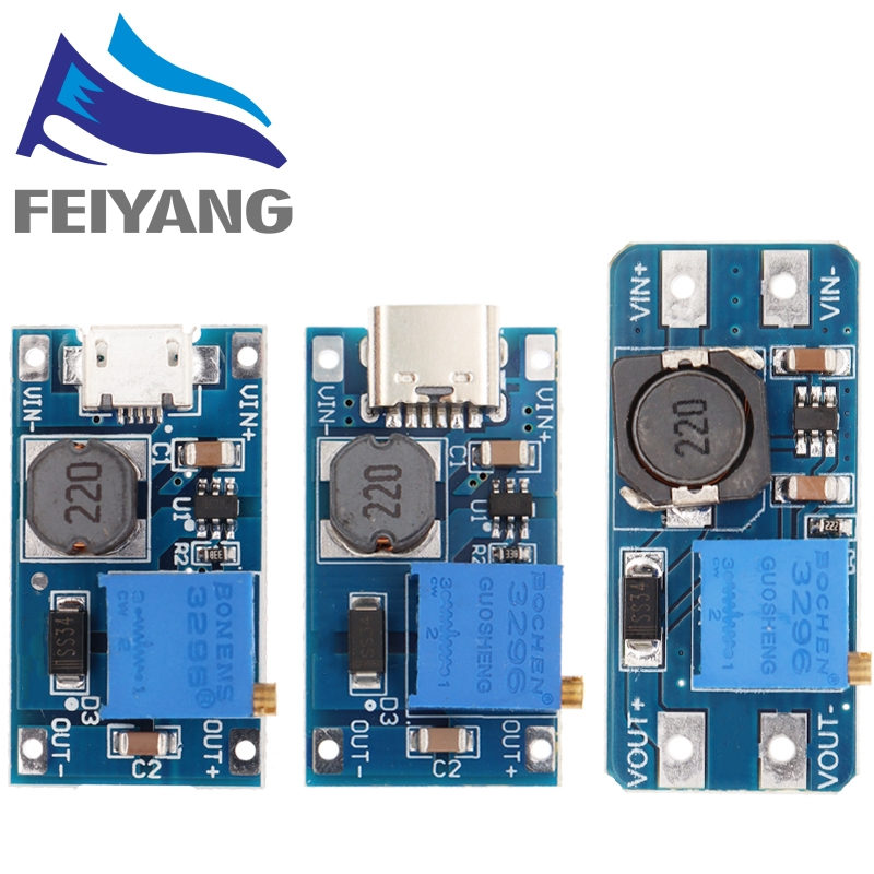 MT3608 โมดูลพาวเวอร์ซัพพลาย แปลงสเต็ปอัพ DC-DC เอาท์พุต MAX 28V 2A หางปลาเสียบ หางปลาทองเหลือง ทองเหลือง หางปลากลม หาง