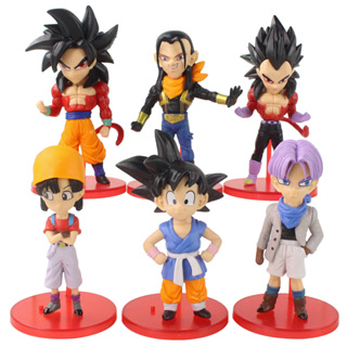 โมเดลฟิกเกอร์ PVC อนิเมะญี่ปุ่น Dragon Ball GT Childhood Son Goku Pan Vegeta Kakarotto Torankusu Super Saiyan Four ของเล่นสําหรับเด็ก 6 ชิ้น ต่อชุด