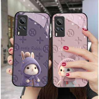 Dmy เคสโทรศัพท์มือถือกระจกนิรภัย ลายกระต่ายน่ารัก สําหรับ vivo X70 X50 X60 X80 pro Y20i Y21 Y21A Y20A Y20S Y12S Y11 Y12 Y15 Y35 Y17 Y19 Y33S Y33T Y15S Y15A S1 pro