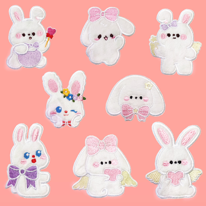 ตุ๊กตาผ้าเสื้อผ้าแพทช์กระต่ายน่ารักการ์ตูนเย็บปักถักร้อยแพทช์เคสโทรศัพท์สติ๊กเกอร์ตกแต่ง