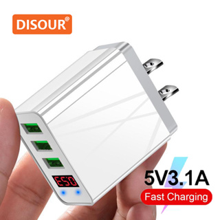 Disour พอร์ตชาร์จ Usb 5V 3.1A สามพอร์ต ชาร์จเร็ว สําหรับสายชาร์จ Usb EU ES จอแสดงผล LED