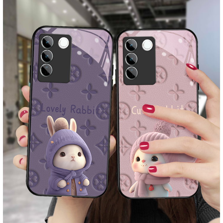 Dmy เคสโทรศัพท์มือถือกระจกนิรภัย ลายกระต่ายน่ารัก สําหรับ Vivo V27 V25 pro V25e V23e V23 V21e V20 pr