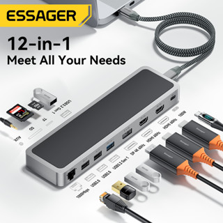 Essager อะแดปเตอร์ฮับ USB C HDMI 12 in 1 พร้อมการ์ด HDMI 4K 60HZ 2 พอร์ต 3 USB 100W PD SD/TF