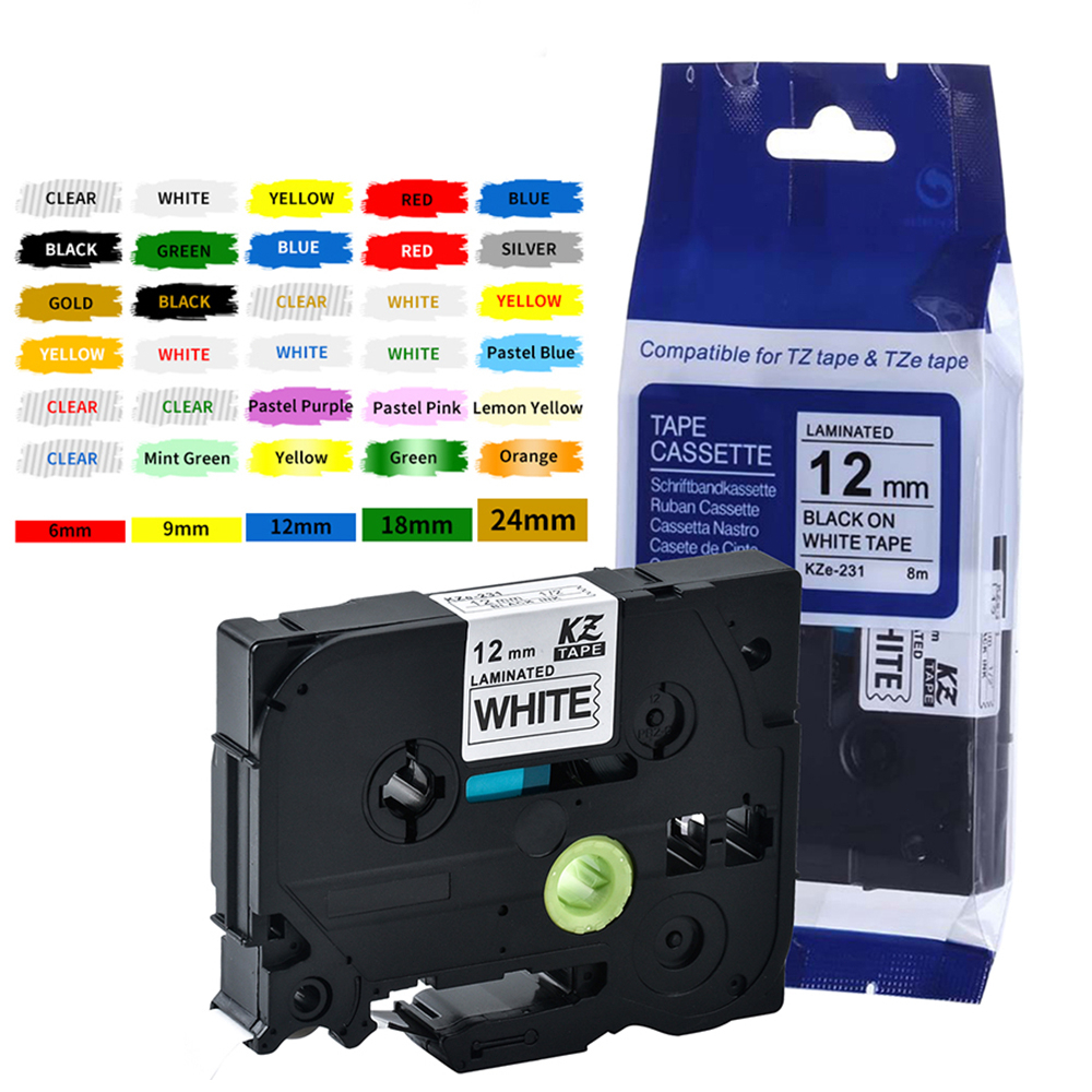 เทปฉลากลามิเนต TZe231 tze 231 tze 221 6 มม. 9 มม. 12 มม. 18 มม. 24 มม. สําหรับเครื่องพิมพ์ฉลาก Broth