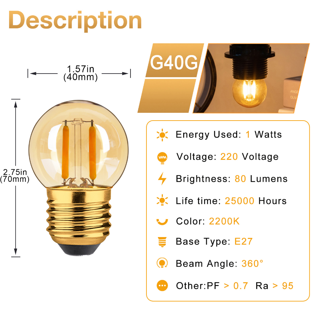 หลอดไฟ Led E27 1W 220V 2200K 1W 10W ประหยัดพลังงาน 90% สีขาวอบอุ่น สไตล์วินเทจ แบบเปลี่ยน สําหรับโคมไฟระย้า 3 แพ็ก ราคา ถูกที่สุด ดีลบีเคเค แกลเลอรีภาพที่ 2
