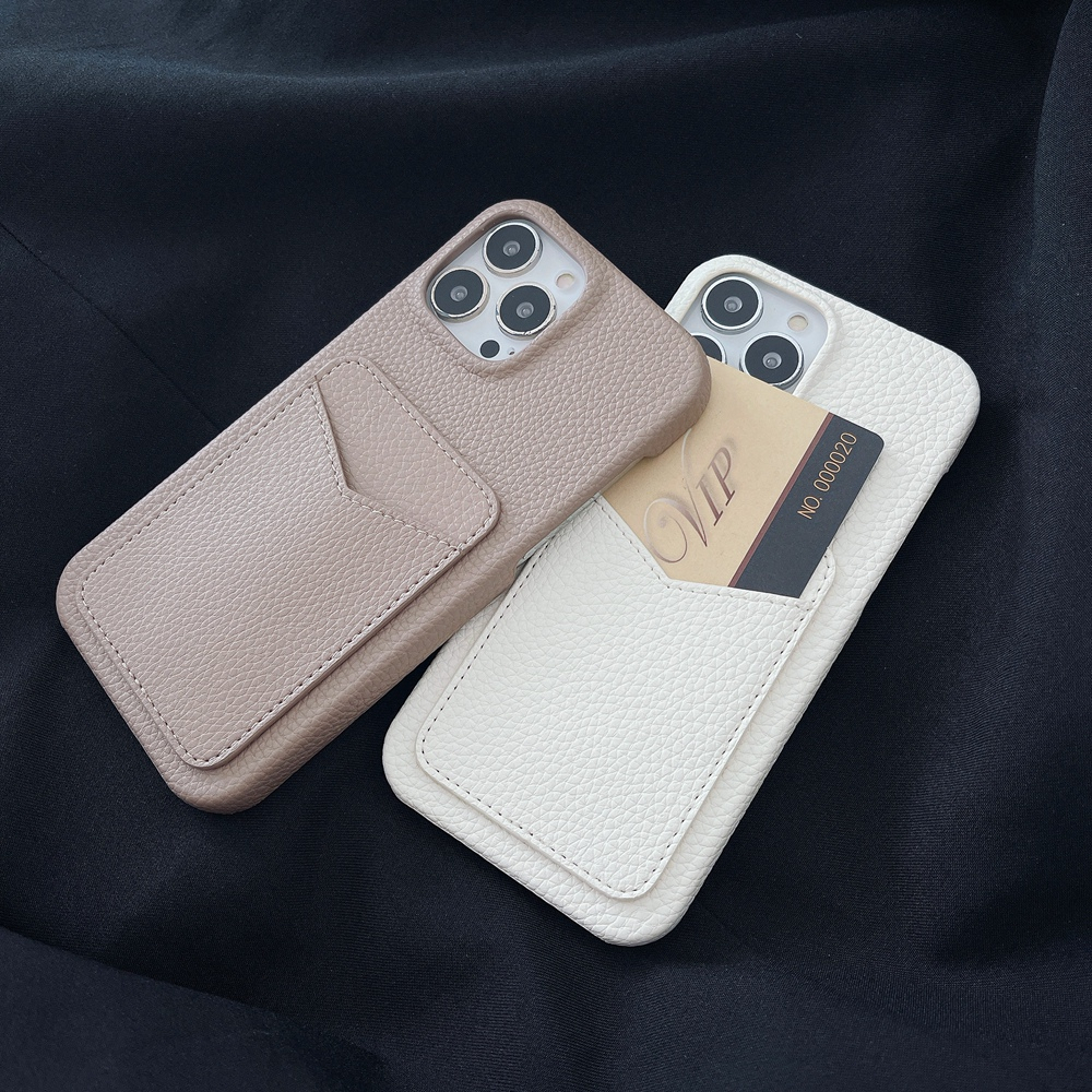 V รูปร่างช่องเสียบการ์ด Litchi Grain Lether สําหรับ iPhone 16 15 14 13 12 Pro Max 14 Plus 8 สีฝาครอบกันกระแทก