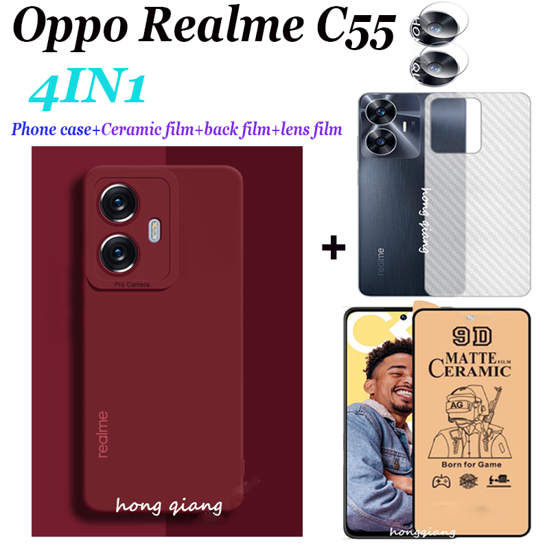(4IN1) ของแท้ เคสโทรศัพท์มือถือ ซิลิโคนนิ่ม กันกระแทก ฟิล์มเซรามิก ฟิล์มกันรอยหน้าจอ ฟิล์มเลนส์ ฟิล์มด้านหลัง สําหรับ Realme C55 C33 C35 C30 C30S