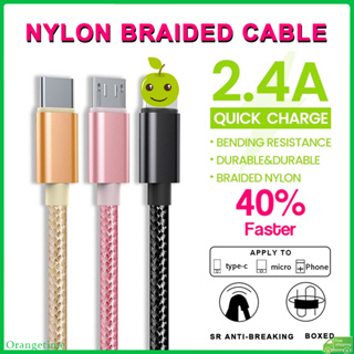 【จัดส่งรวดเร็ว】สายชาร์จโทรศัพท์ ไนล่อนถัก 2.1A Usb สําหรับ Micro Usb i Type C