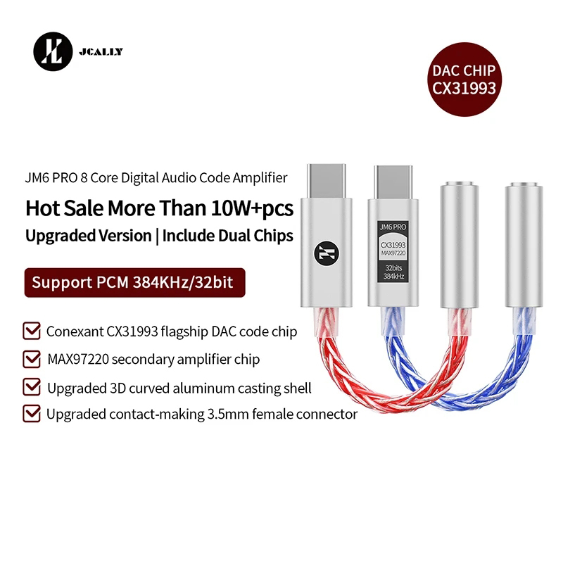 Jcally JM6 Pro ชุดหูฟังดิจิทัล Type-C เป็น 3.5 มม. CX31993 Hifi DAC แบบพกพา USB