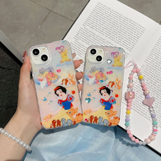 Disney เคสโทรศัพท์มือถือ ลายการ์ตูนดิสนีย์ สโนว์ไวท์ พร้อมสายโซ่ลูกปัด สีชมพู สําหรับ iPhone 14Pro max case 13Pro max 12Pro max 14Pro 13Pro 12Pro 11 12 13 14 case