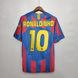 เสื้อกีฬาแขนสั้น ลายทีมชาติฟุตบอล Barcelona RONALDINHO MESSI 05-06 ชุดเหย้า คุณภาพสูง สไตล์เรโทร