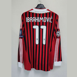 เสื้อกีฬาแขนยาว ลายทีมชาติฟุตบอล AC Milan IBRAHIMOVIC SEEDORF 11-12 ชุดเหย้า คุณภาพสูง สไตล์เรโทร