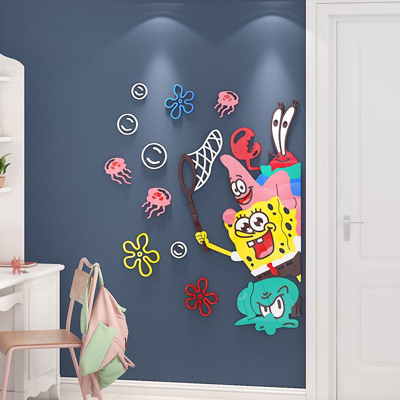 [DAORUI] สติกเกอร์อะคริลิค ลาย Spongebob SquarePants 3D สําหรับติดตกแต่งผนังห้องนอนเด็ก