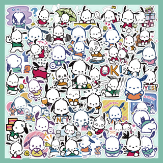 สติกเกอร์ ลายการ์ตูน Sanrio Pochacco น่ารัก กันน้ํา สําหรับตกแต่งสมุด แล็ปท็อป หมวกกันน็อค กระเป๋าเดินทาง 60 ชิ้น