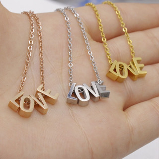 Ecgift NE051 สร้อยคอสเตนเลส จี้ตัวอักษร LOVE Pendan ของขวัญวันแม่ สําหรับเธอ