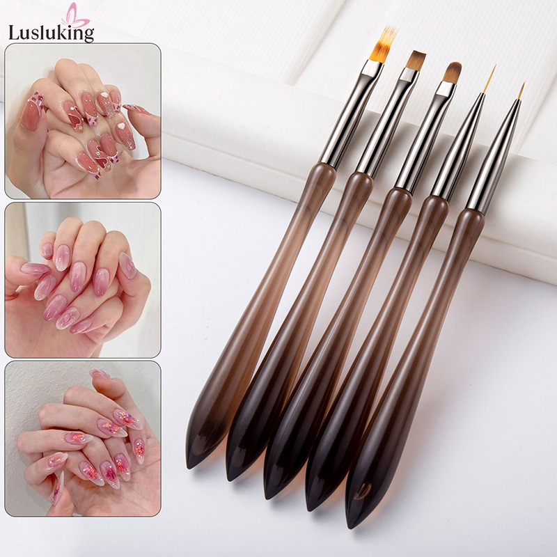 Lusluking แปรงทาสีเล็บ ด้ามจับสีน้ําตาลเข้ม วาดภาพระบายสี อะคริลิค ยูวีเจล ต่อเล็บ เคลือบ ปากกาวาดภาพ เครื่องมือทําเล็บ Diy