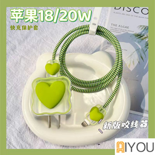 Adapter for iPhoneชุดถนอมสายชาร์จลายการ์ตูนน่ารัก/เคสTPUหัวชาร์จกับ18W/20W