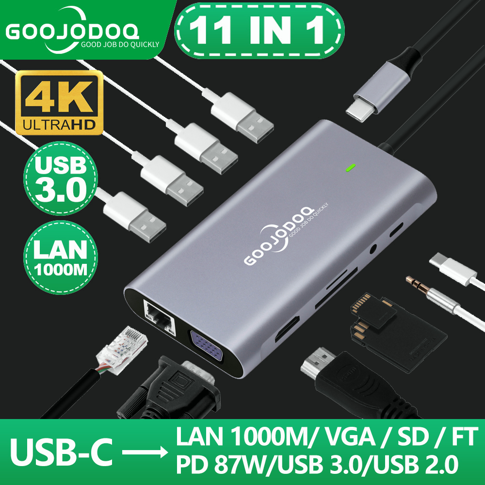 GOOJODOQ ฮับ USB Type-C Hdmi-เข้ากันได้กับ 4K VGA Rj45 Lan Ethernet SD Tf USB-C 3.0Type-C 3.5 มม. แจ็คเสียง สําหรับ Macbook Pro OTG
