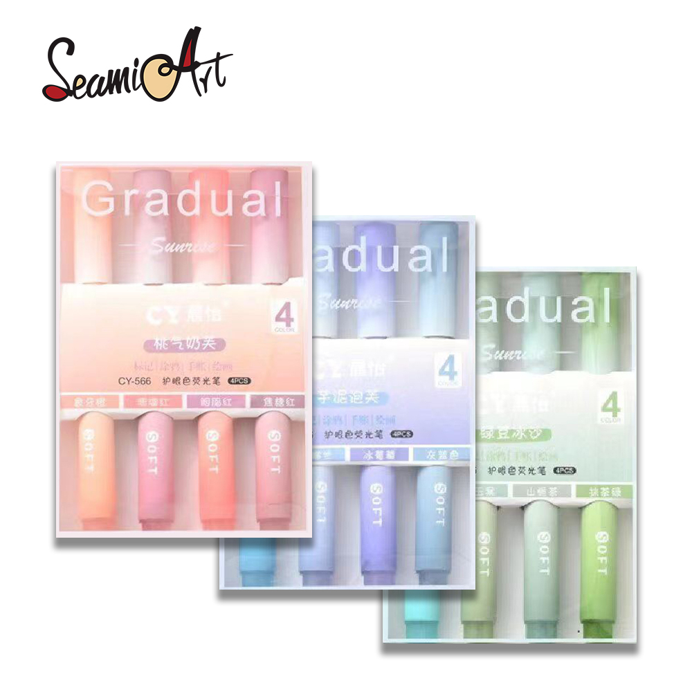 Seamiart ปากกามาร์กเกอร์ ไฮไลท์ ไล่โทนสี ความจุสูง สําหรับนักเรียน 4 ชิ้น ต่อชุด