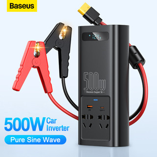 Baseus อินเวอร์เตอร์รถยนต์ 500W DC 12V ถึง AC 110V 220V ตัวแปลงอัตโนมัติ Type-C USB ชาร์จเร็ว คลื่นไซน์บริสุทธิ์ EU US ซ็อกเก็ตอินเวอร์เตอร์ในรถ