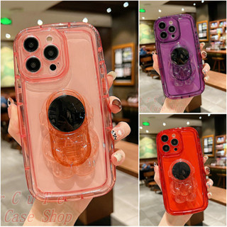 เคส iPhone 14 13 12 11 Pro Max X XR XS Max iPhone14 14ProMax iPhone13 iPhone13ProMax iPhone12 12ProMax iPhone11 11ProMax 8Plus 7Plus XSMax ProMax Transparent Purple Red Pink Air Bag Anti-fall Astronaut Holder Soft Case