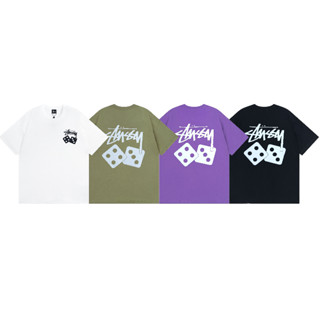 STUSSY เสื้อยืดแขนสั้น ผ้าฝ้าย พิมพ์ลายลูกเต๋า ขนาดใหญ่ แฟชั่นฤดูร้อน