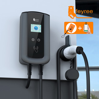 Feyree ที่ชาร์จ EV IEC62196-2 ปลั๊ก Type2 สายเคเบิล 32A 7.6KW ควบคุมผ่านแอพ Wallbox 11KW 22KW 3 เฟส สําหรับรถยนต์ไฟฟ้า