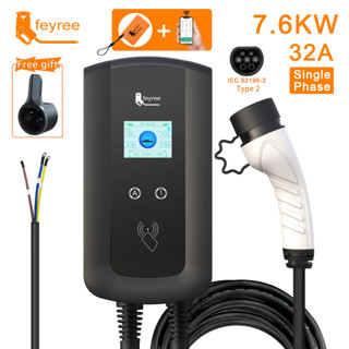 Feyree แท่นชาร์จไฟฟ้า EV Type2 32A EVSE ควบคุมผ่านแอพ Wifi 7KW 11KW 22KW สําหรับยานพาหนะ รถยนต์