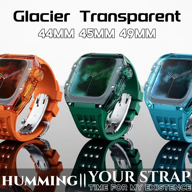 Glacier สายนาฬิกาข้อมือยางใส โพลีคาร์บอเนต น้ําหนักเบา ไม่เหลือง สําหรับ Apple Watch Series 8 7 45 มม. Ultra 49 มม. Apple Watch Series 6 5 4 SE 44 มม.