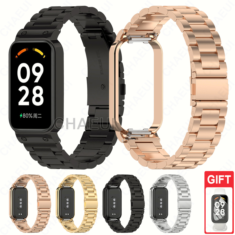 สร้อยข้อมือโลหะเปลี่ยนสายสแตนเลสสําหรับ Redmi Smart Band 2 3 / Xiaomi Smart Band 8 9 Active