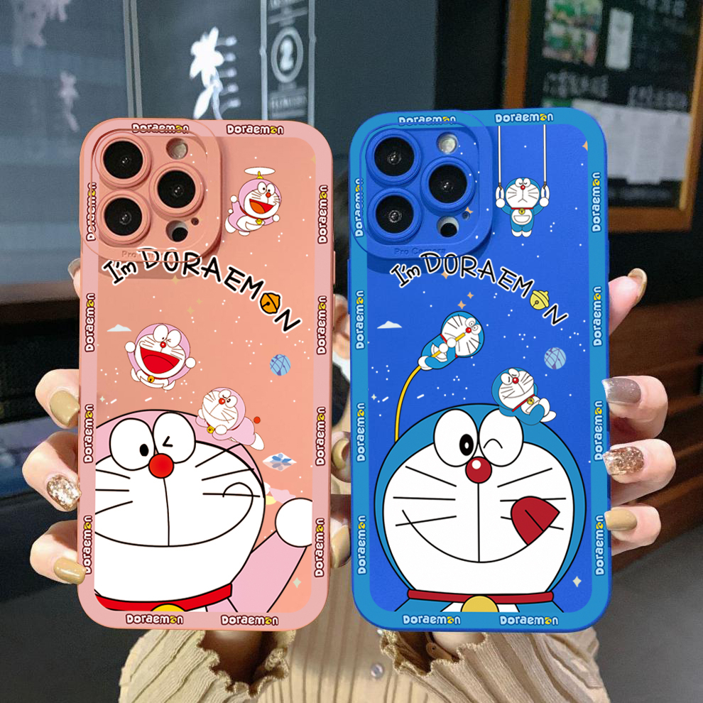 เคสโทรศัพท์มือถือ ขอบสี่เหลี่ยม ลายโดราเอมอนยิ้ม สําหรับ Xiaomi Redmi Note 13 4G 12 12S 13C Pro 5G 9S 9A 12C