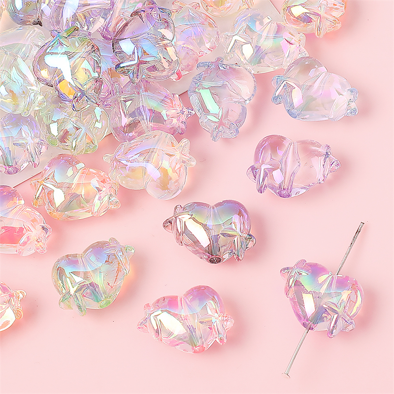 [20x14มม.] 5ชิ้นดาวคู่พีชหัวใจลูกปัดคริสตัลที่มีสีสันลูกอมลูกปัดเครื่องประดับประณีตอุปกรณ์ ทําเอง