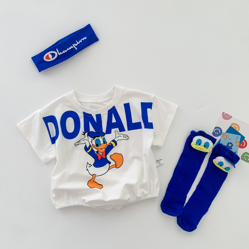 ชุดรอมเปอร์บอดี้สูทลายการ์ตูน Donald Duck สําหรับเด็ก 0-24 เดือน