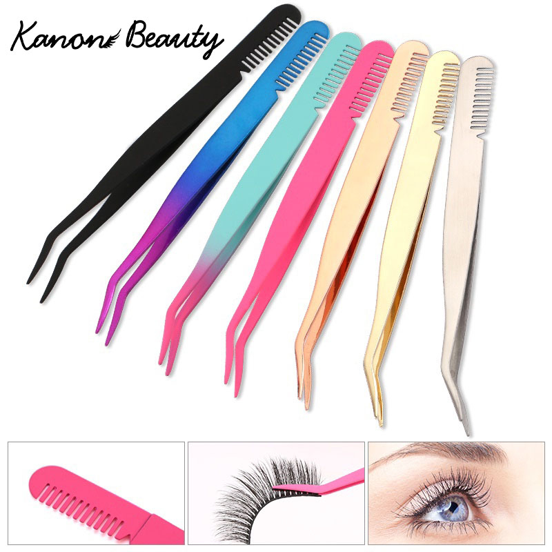 แหนบขนตาสแตนเลส Professional พัดลม Lash Eyebrow Tweezer หวีเครื่องมือแต่งหน้า 3D Volume Eyelash Extension Face Beauty