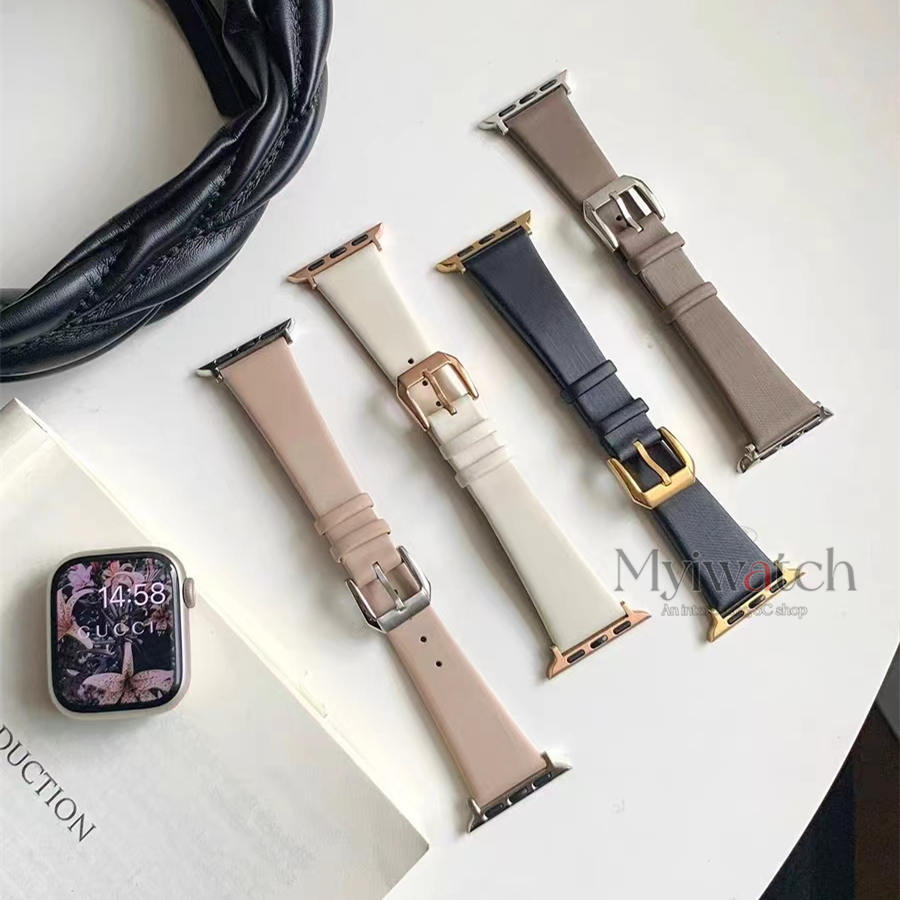ผ้าลื่น Splicing สายหนังสําหรับ iwatch Series Ultra 9 S8 7 6 5 4 3 SE 21 41 มม.45 มม.49 มม.44 มม.40 มม.42 มม.38 มม.สุภาพสตรีเอวเล็กแฟชั่น Band
