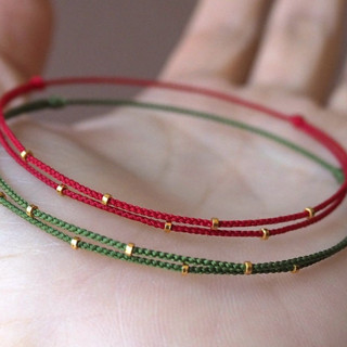 สร้อยข้อมือ เชือกถัก แฮนด์เมด สีแดงมงคล