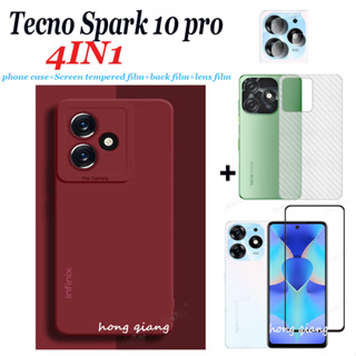 4in1 เคสโทรศัพท์ สําหรับ Tecno Spark 10 pro Spark GO 2023 Spark 10C Spark 8P เคสโทรศัพท์ กันตก + ฟิล์มกระจกนิรภัย + ฟิล์มเลนส์ + ฟิล์มด้านหลัง